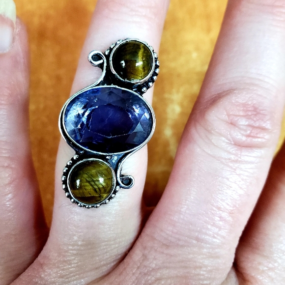 New Amethyst & Tigers Eye Silver Ring. - Picture 7 of 9